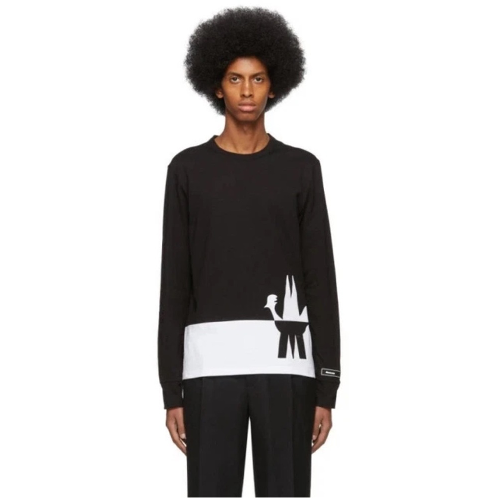 Moncler Maglia Long Sleeve T-Shirt Mens XXL Black White Patchwork Big Logo Rare